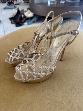 Sergio Rossi Gold Beaded Slingback Heels